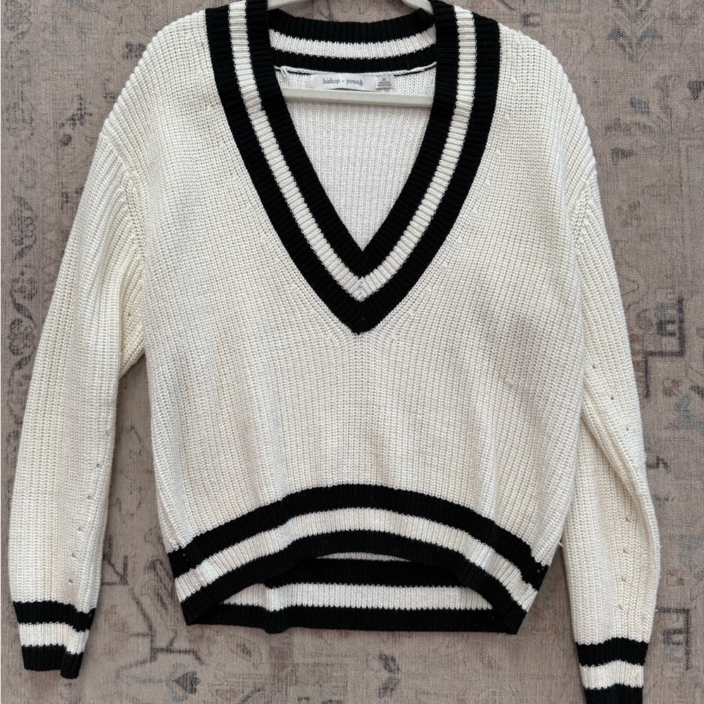 bishop + young Black and White V-Neck Sweater